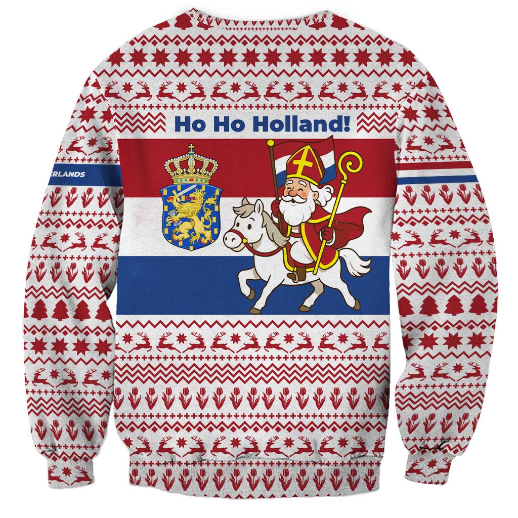 Netherlands Christmas Sweatshirt with Sinterklaas Horse Dutch Flag and Festive Knit Pattern - Wonder Print Shop