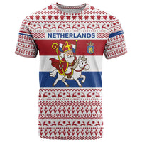 Netherlands Christmas T Shirt with Sinterklaas Horse Dutch Flag and Festive Knit Pattern - Wonder Print Shop