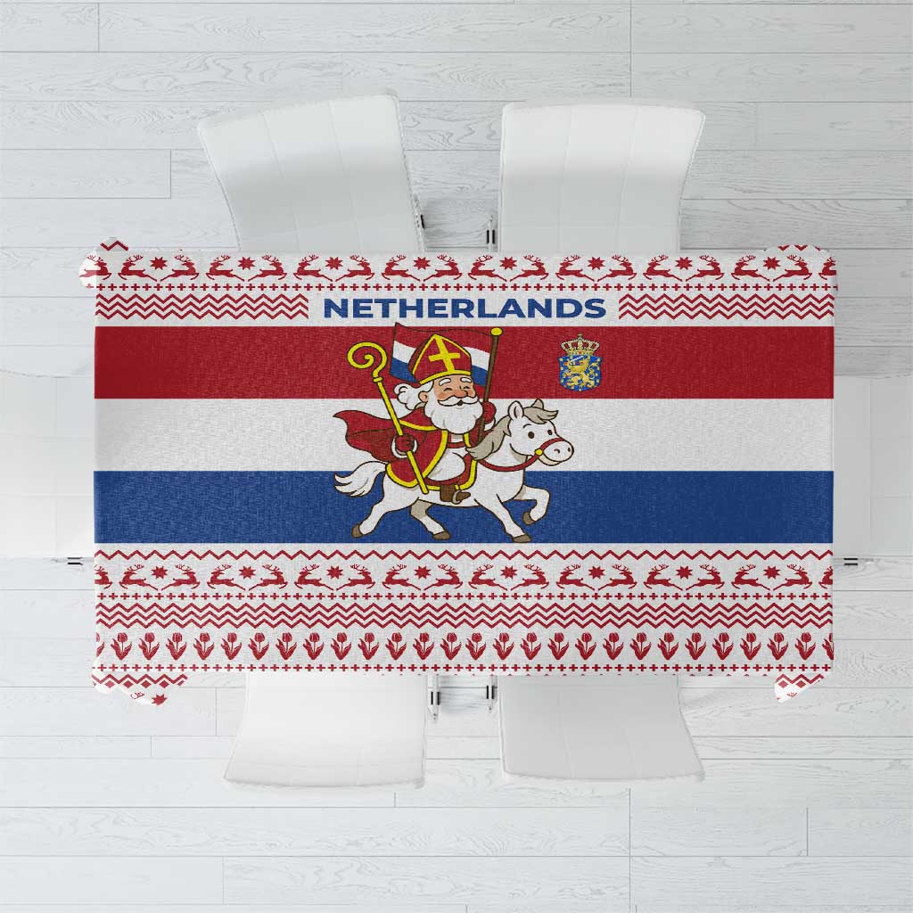 Netherlands Christmas Tablecloth with Sinterklaas Horse Dutch Flag and Festive Knit Pattern - Wonder Print Shop