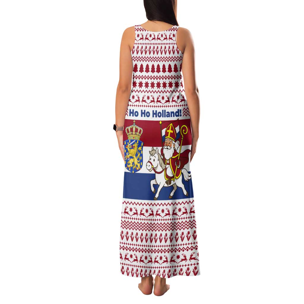 Netherlands Christmas Tank Maxi Dress with Sinterklaas Horse Dutch Flag and Festive Knit Pattern - Wonder Print Shop