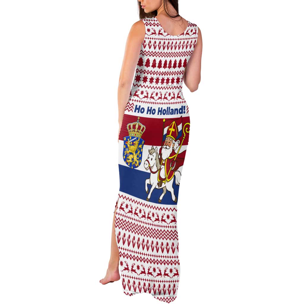 Netherlands Christmas Tank Maxi Dress with Sinterklaas Horse Dutch Flag and Festive Knit Pattern - Wonder Print Shop