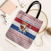 Netherlands Christmas Tote Bag with Sinterklaas Horse Dutch Flag and Festive Knit Pattern - Wonder Print Shop