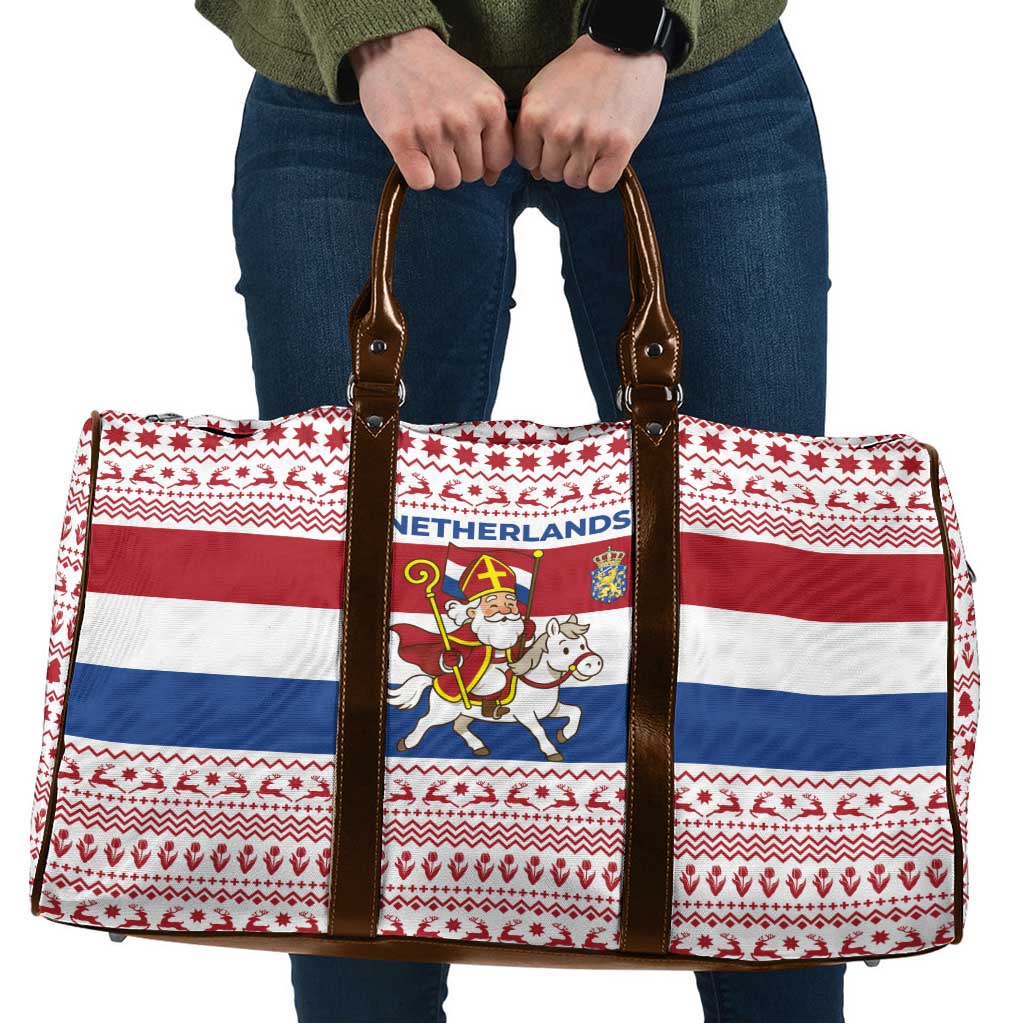 Netherlands Christmas Travel Bag with Sinterklaas Horse Dutch Flag and Festive Knit Pattern - Wonder Print Shop