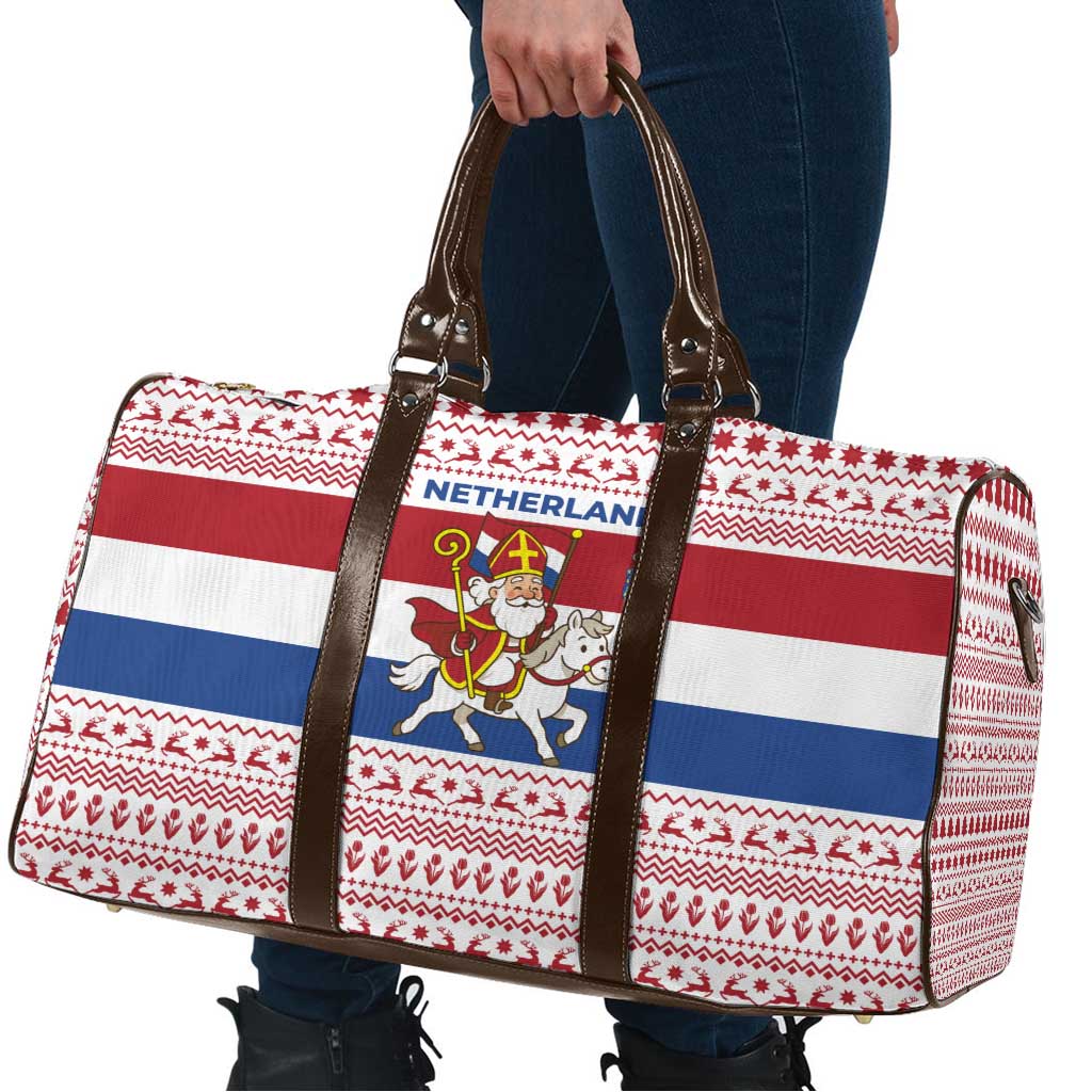 Netherlands Christmas Travel Bag with Sinterklaas Horse Dutch Flag and Festive Knit Pattern - Wonder Print Shop