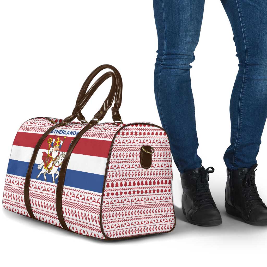 Netherlands Christmas Travel Bag with Sinterklaas Horse Dutch Flag and Festive Knit Pattern - Wonder Print Shop