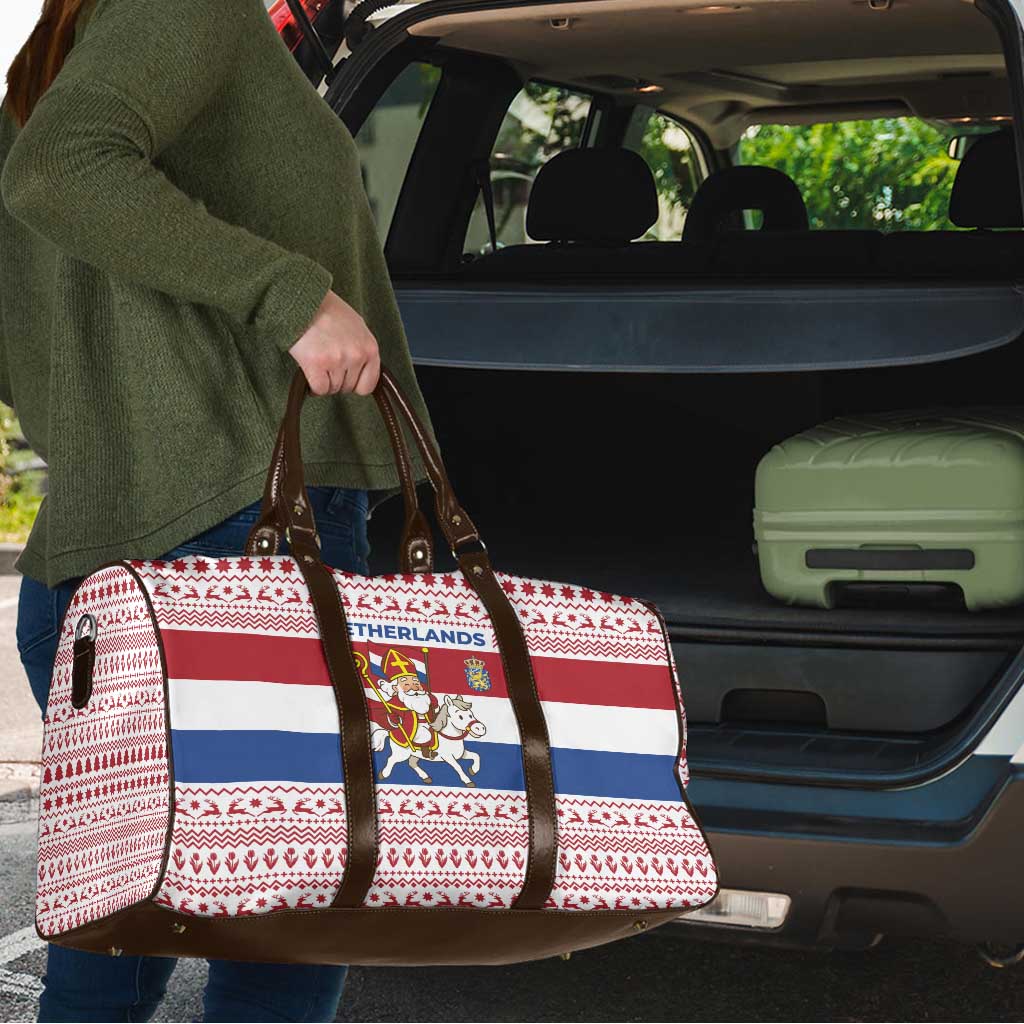 Netherlands Christmas Travel Bag with Sinterklaas Horse Dutch Flag and Festive Knit Pattern - Wonder Print Shop