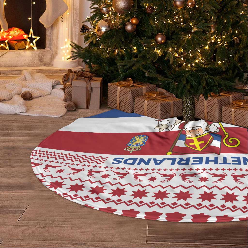 Netherlands Christmas Tree Skirt with Sinterklaas Horse Dutch Flag and Festive Knit Pattern - Wonder Print Shop