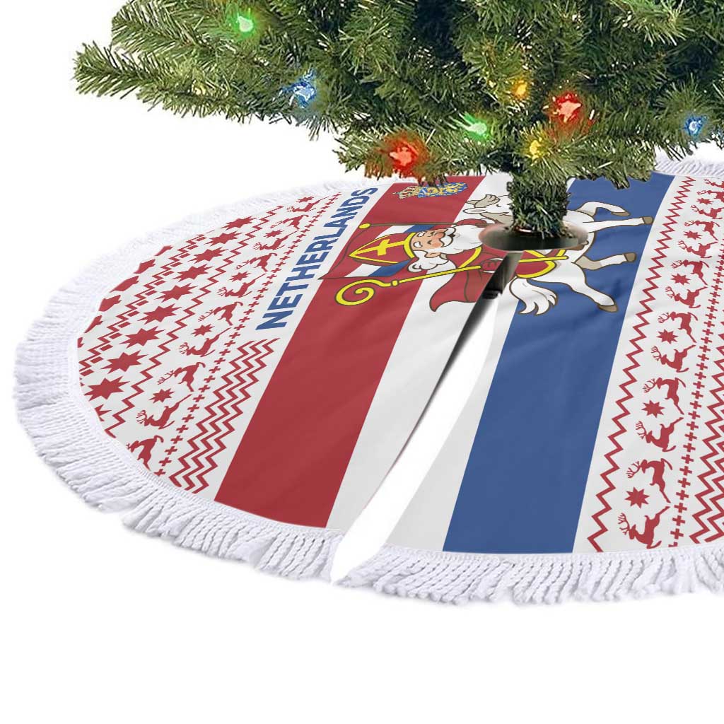 Netherlands Christmas Tree Skirt with Sinterklaas Horse Dutch Flag and Festive Knit Pattern - Wonder Print Shop