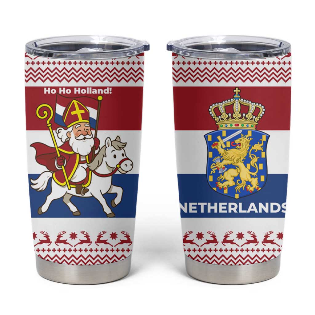 Netherlands Christmas Tumbler Cup with Sinterklaas Horse Dutch Flag and Festive Knit Pattern - Wonder Print Shop