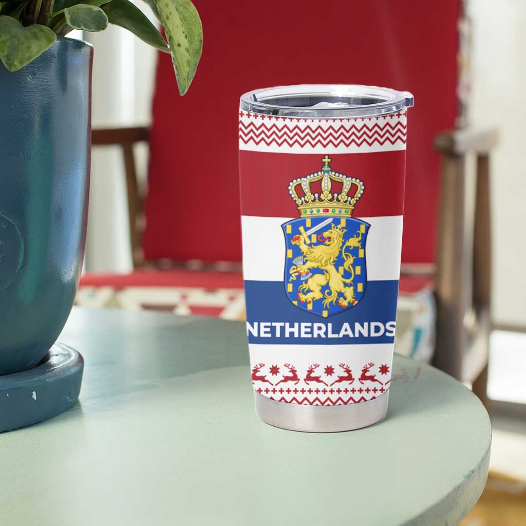 Netherlands Christmas Tumbler Cup with Sinterklaas Horse Dutch Flag and Festive Knit Pattern - Wonder Print Shop