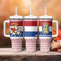 Netherlands Christmas Tumbler With Handle with Sinterklaas Horse Dutch Flag and Festive Knit Pattern - Wonder Print Shop