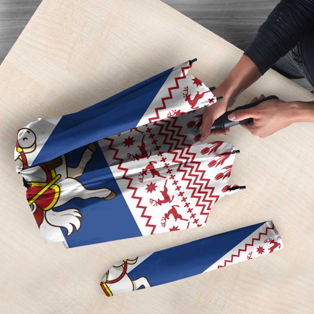 Netherlands Christmas Umbrella with Sinterklaas Horse Dutch Flag and Festive Knit Pattern - Wonder Print Shop