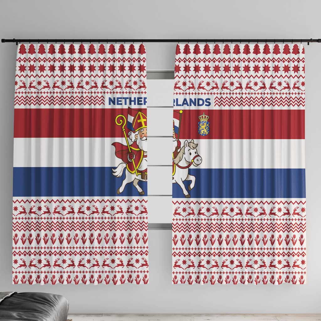 Netherlands Christmas Window Curtain with Sinterklaas Horse Dutch Flag and Festive Knit Pattern - Wonder Print Shop