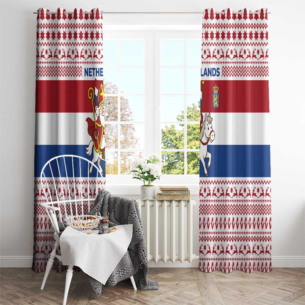 Netherlands Christmas Window Curtain with Sinterklaas Horse Dutch Flag and Festive Knit Pattern - Wonder Print Shop