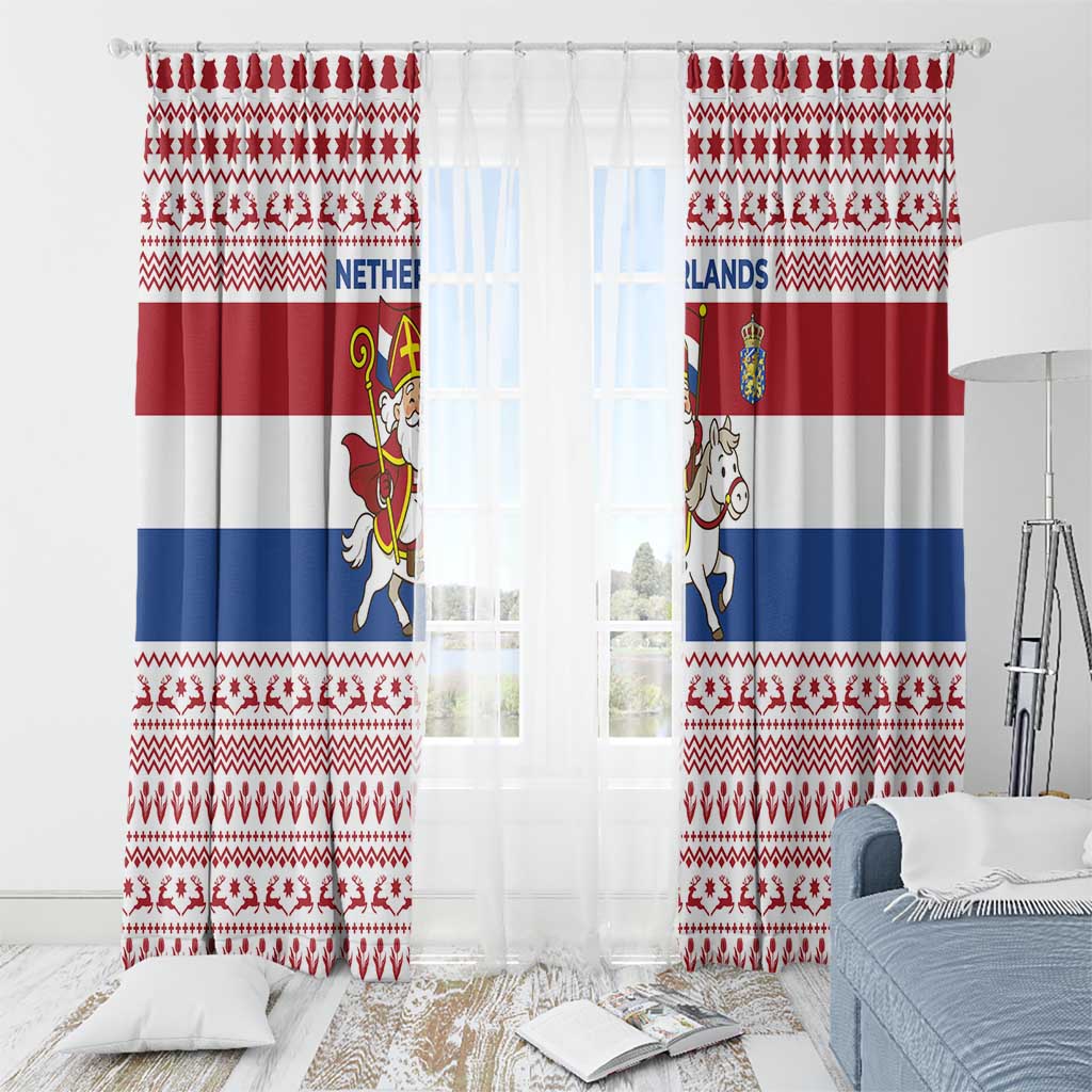 Netherlands Christmas Window Curtain with Sinterklaas Horse Dutch Flag and Festive Knit Pattern - Wonder Print Shop