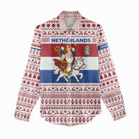 Netherlands Christmas Women Casual Shirt with Sinterklaas Horse Dutch Flag and Festive Knit Pattern - Wonder Print Shop