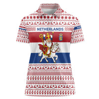 Netherlands Christmas Women Polo Shirt with Sinterklaas Horse Dutch Flag and Festive Knit Pattern - Wonder Print Shop