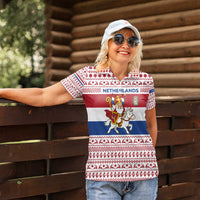 Netherlands Christmas Women Polo Shirt with Sinterklaas Horse Dutch Flag and Festive Knit Pattern - Wonder Print Shop