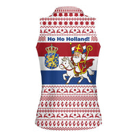 Netherlands Christmas Women Sleeveless Polo Shirt with Sinterklaas Horse Dutch Flag and Festive Knit Pattern - Wonder Print Shop