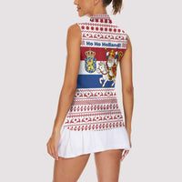 Netherlands Christmas Women Sleeveless Polo Shirt with Sinterklaas Horse Dutch Flag and Festive Knit Pattern - Wonder Print Shop