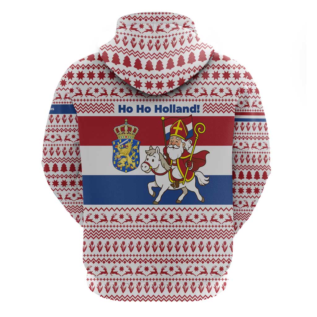 Netherlands Christmas Zip Hoodie with Sinterklaas Horse Dutch Flag and Festive Knit Pattern - Wonder Print Shop