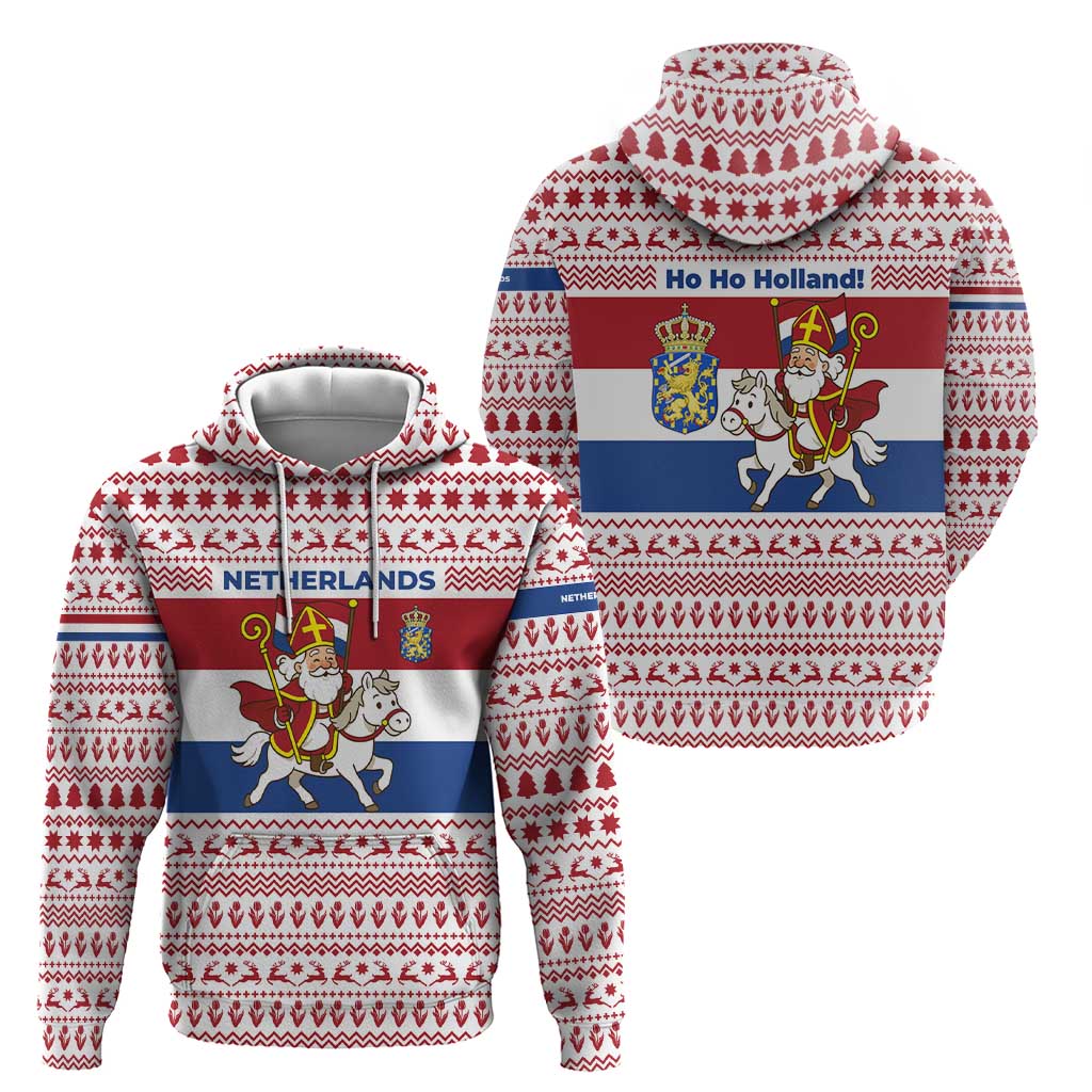Netherlands Christmas Zip Hoodie with Sinterklaas Horse Dutch Flag and Festive Knit Pattern - Wonder Print Shop