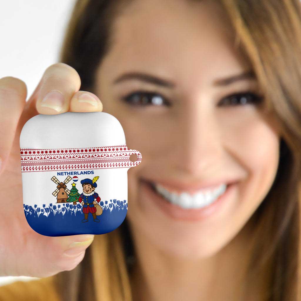 Netherlands Christmas AirPods Case with Christmas Tree Windmill Piet Character and Tulip Pattern - Wonder Print Shop
