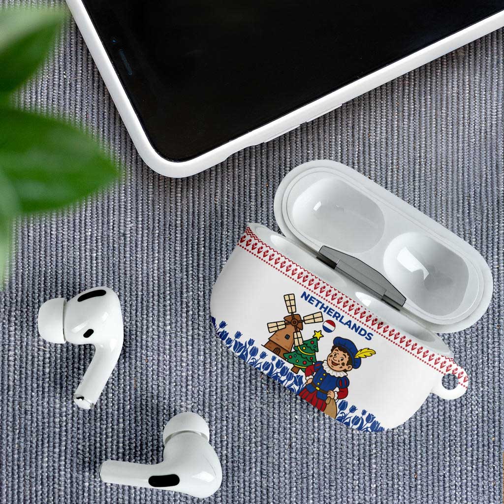 Netherlands Christmas AirPods Case with Christmas Tree Windmill Piet Character and Tulip Pattern - Wonder Print Shop