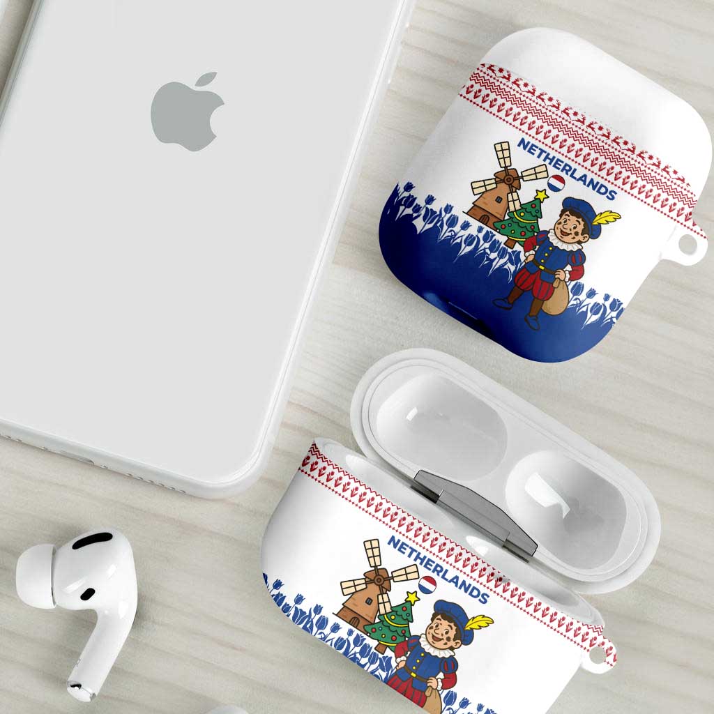 Netherlands Christmas AirPods Case with Christmas Tree Windmill Piet Character and Tulip Pattern - Wonder Print Shop