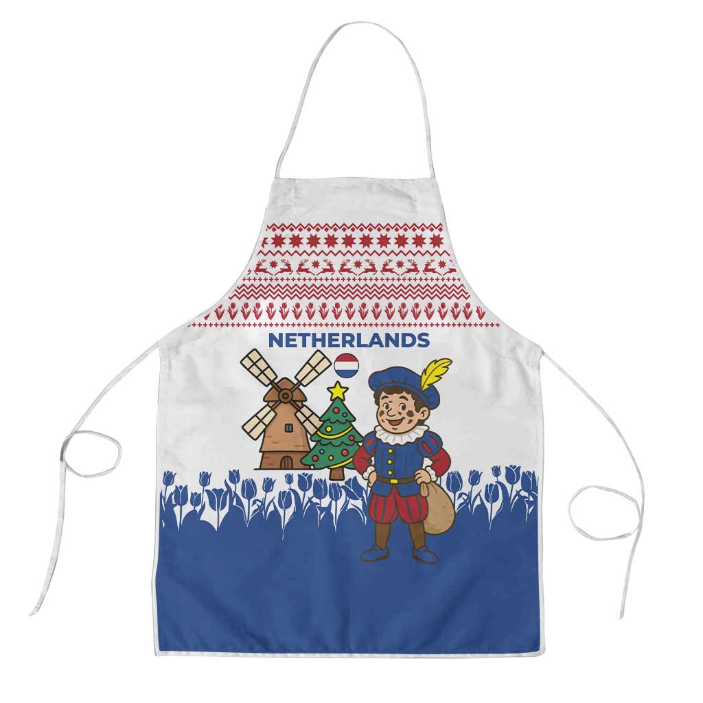Netherlands Christmas Apron with Christmas Tree Windmill Piet Character and Tulip Pattern - Wonder Print Shop