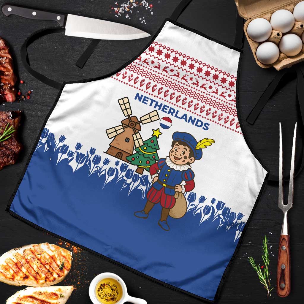 Netherlands Christmas Apron with Christmas Tree Windmill Piet Character and Tulip Pattern - Wonder Print Shop