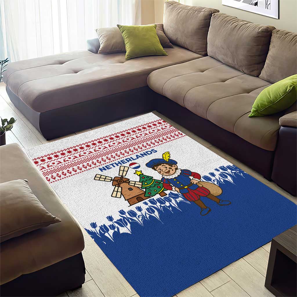 Netherlands Christmas Area Rug with Christmas Tree Windmill Piet Character and Tulip Pattern - Wonder Print Shop