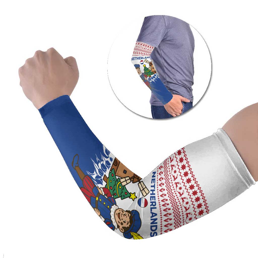 Netherlands Christmas Arm Sleeves with Christmas Tree Windmill Piet Character and Tulip Pattern - Wonder Print Shop