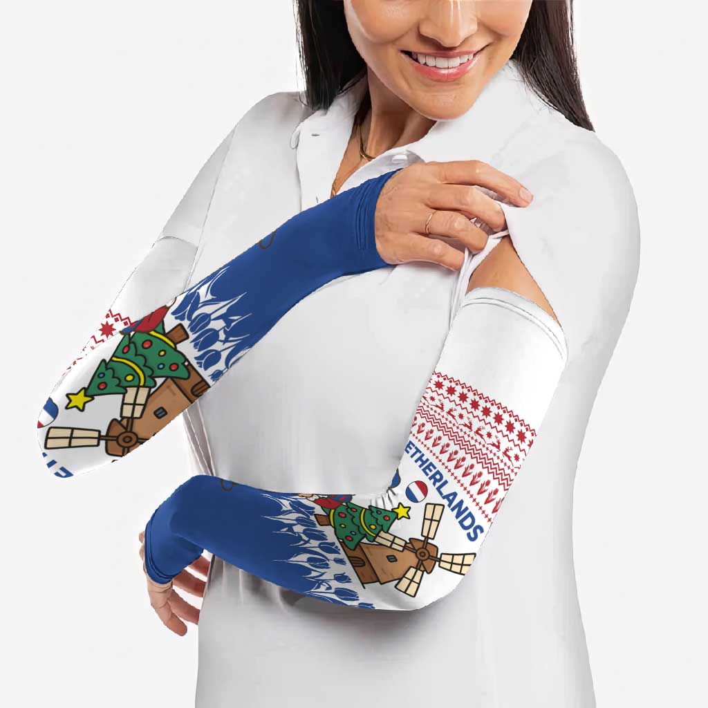 Netherlands Christmas Arm Sleeves with Christmas Tree Windmill Piet Character and Tulip Pattern - Wonder Print Shop