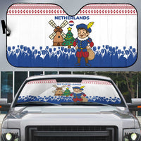 Netherlands Christmas Auto Sun Shade with Christmas Tree Windmill Piet Character and Tulip Pattern - Wonder Print Shop