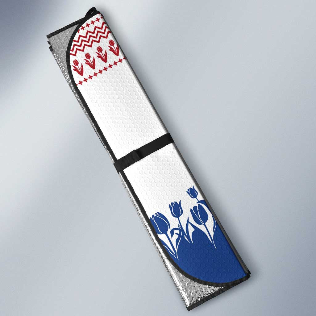 Netherlands Christmas Auto Sun Shade with Christmas Tree Windmill Piet Character and Tulip Pattern - Wonder Print Shop