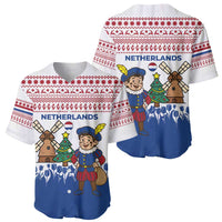 Netherlands Christmas Baseball Jersey with Christmas Tree Windmill Piet Character and Tulip Pattern - Wonder Print Shop