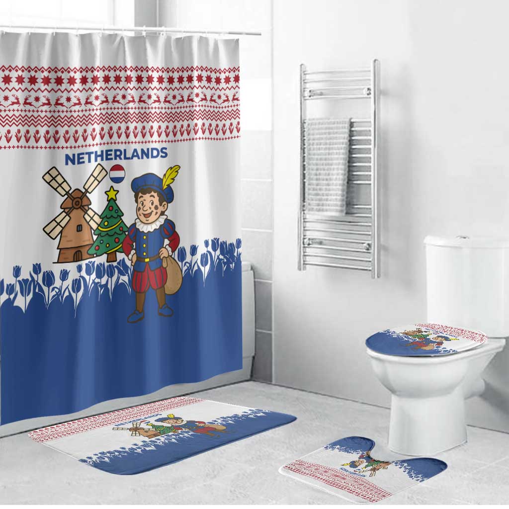 Netherlands Christmas Bathroom Set with Christmas Tree Windmill Piet Character and Tulip Pattern - Wonder Print Shop