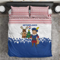 Netherlands Christmas Bedding Set with Christmas Tree Windmill Piet Character and Tulip Pattern - Wonder Print Shop