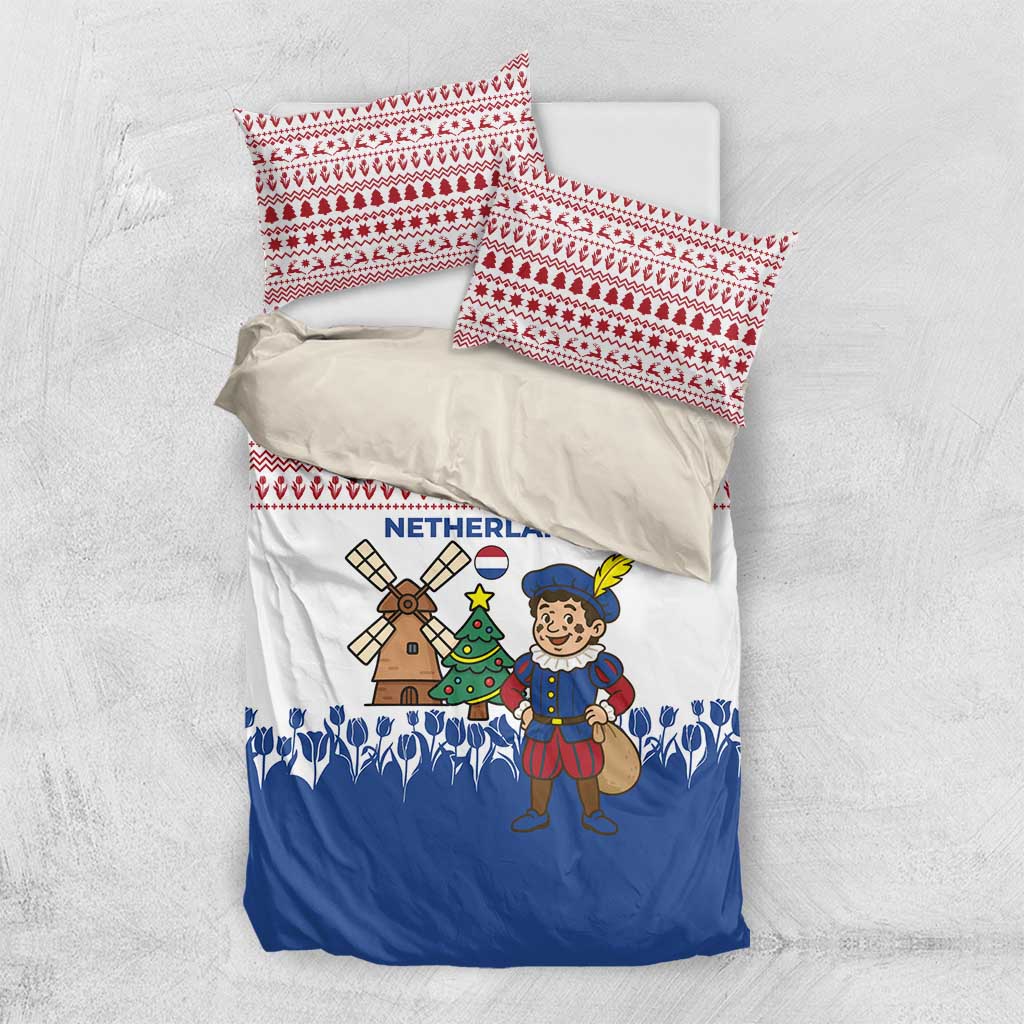 Netherlands Christmas Bedding Set with Christmas Tree Windmill Piet Character and Tulip Pattern - Wonder Print Shop
