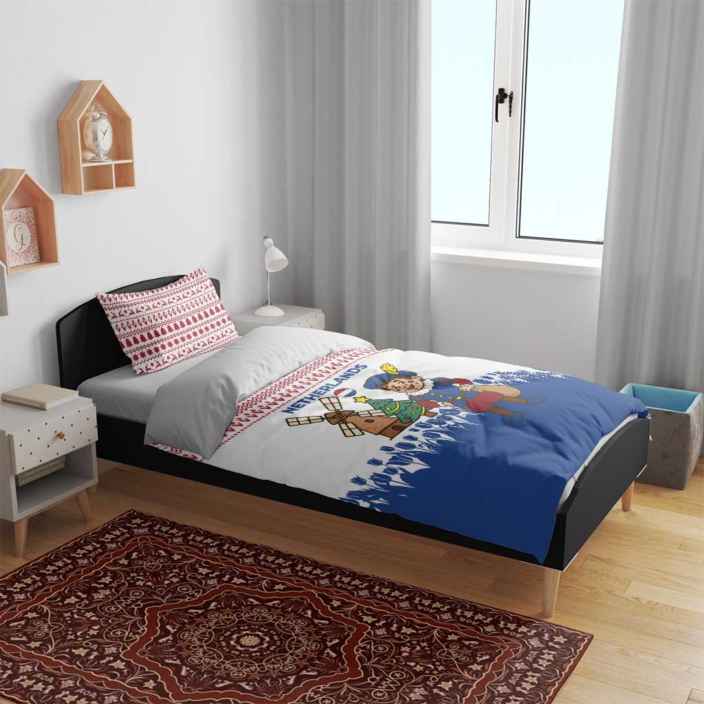 Netherlands Christmas Bedding Set with Christmas Tree Windmill Piet Character and Tulip Pattern - Wonder Print Shop