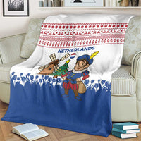 Netherlands Christmas Blanket with Christmas Tree Windmill Piet Character and Tulip Pattern - Wonder Print Shop
