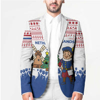 Netherlands Christmas Blazer with Christmas Tree Windmill Piet Character and Tulip Pattern - Wonder Print Shop