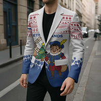 Netherlands Christmas Blazer with Christmas Tree Windmill Piet Character and Tulip Pattern - Wonder Print Shop