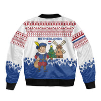 Netherlands Christmas Bomber Jacket with Christmas Tree Windmill Piet Character and Tulip Pattern - Wonder Print Shop