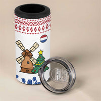 Netherlands Christmas 4 in 1 Can Cooler Tumbler with Christmas Tree Windmill Piet Character and Tulip Pattern - Wonder Print Shop