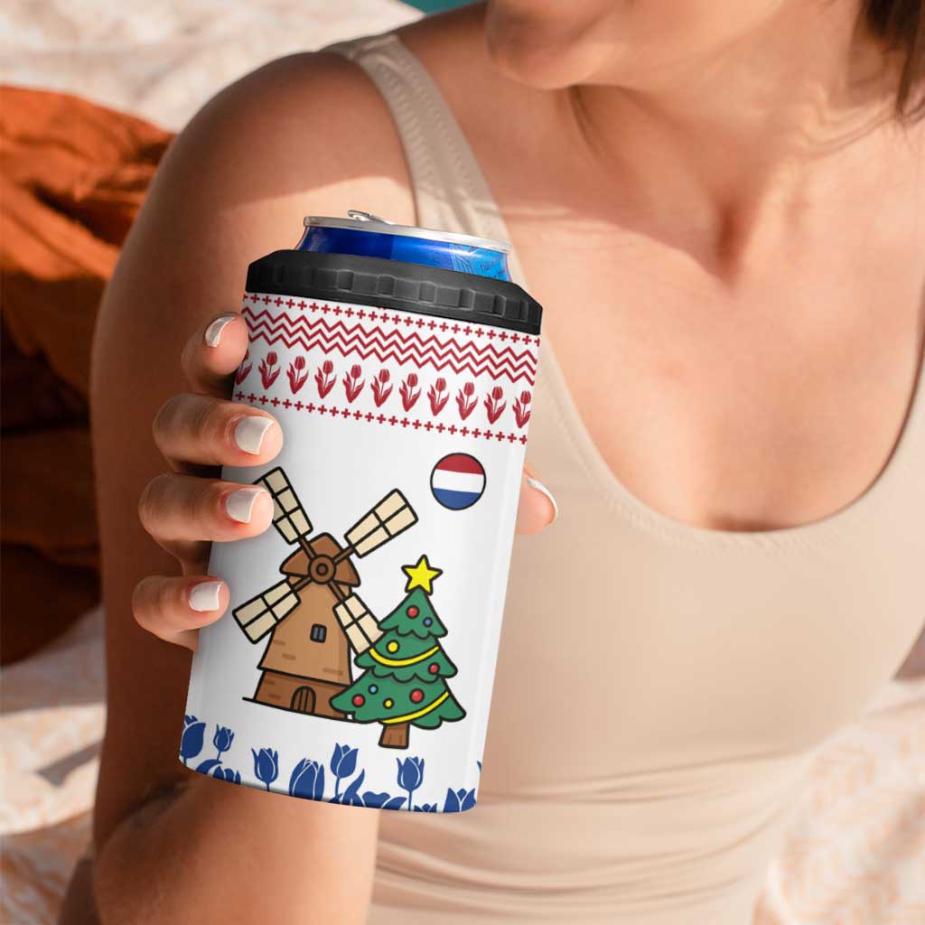 Netherlands Christmas 4 in 1 Can Cooler Tumbler with Christmas Tree Windmill Piet Character and Tulip Pattern - Wonder Print Shop