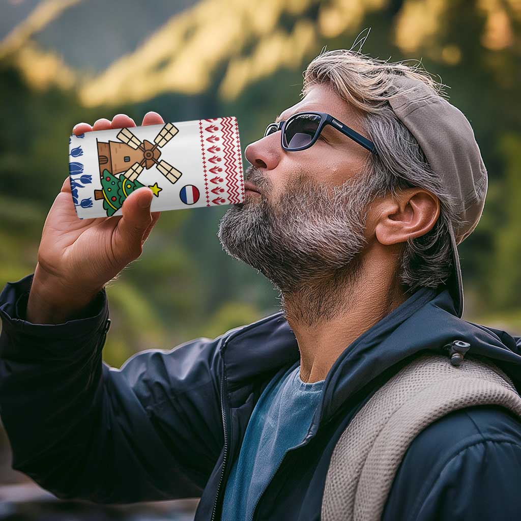 Netherlands Christmas 4 in 1 Can Cooler Tumbler with Christmas Tree Windmill Piet Character and Tulip Pattern - Wonder Print Shop