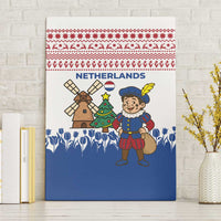 Netherlands Christmas Canvas Wall Art with Christmas Tree Windmill Piet Character and Tulip Pattern - Wonder Print Shop