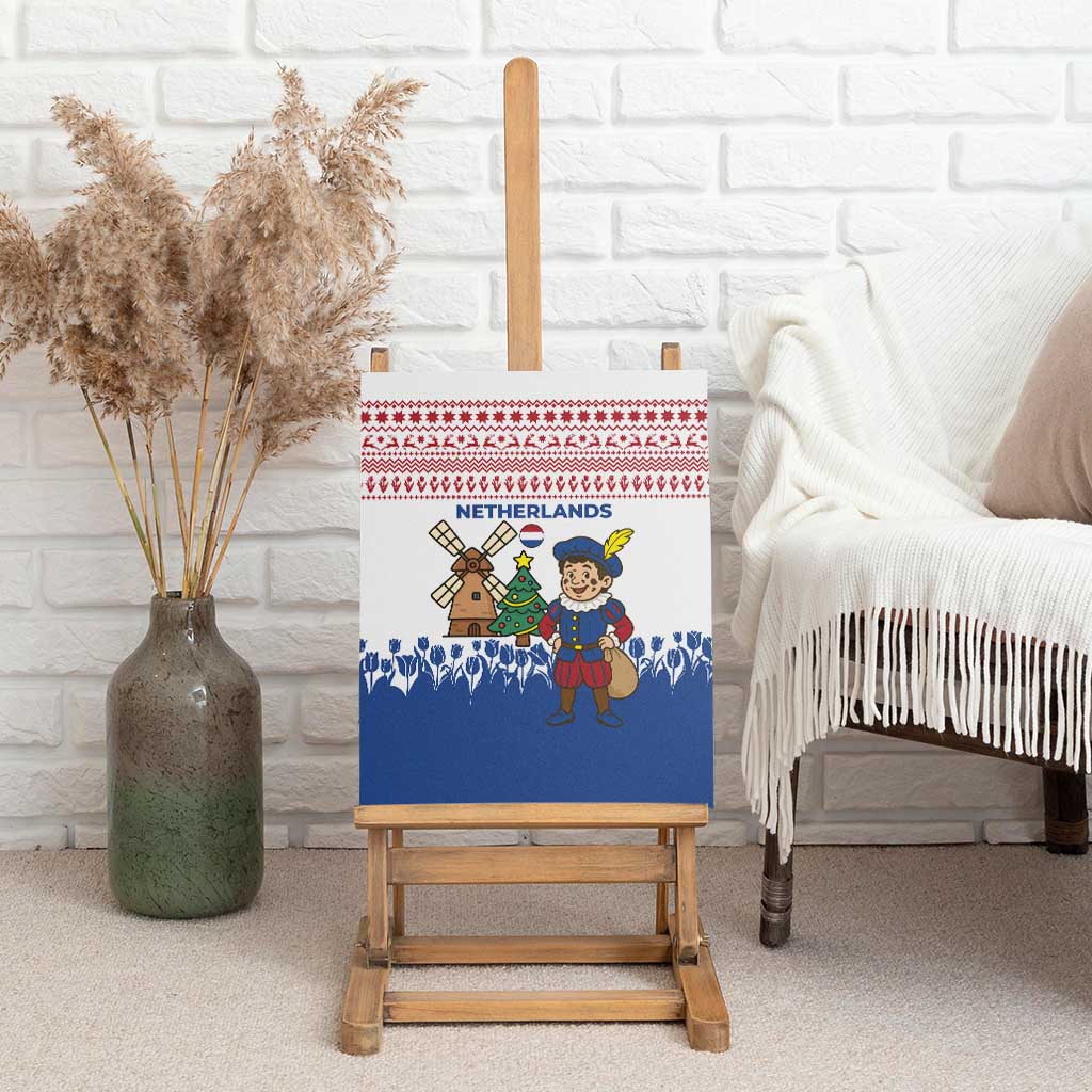 Netherlands Christmas Canvas Wall Art with Christmas Tree Windmill Piet Character and Tulip Pattern - Wonder Print Shop